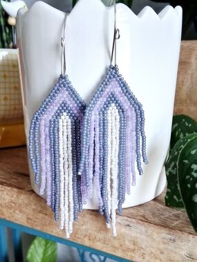 BOGO EARRINGS - Lilac & White Beaded Fringe Earrings